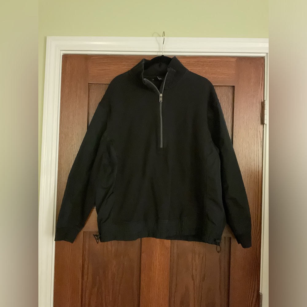 Athleta All-Black Two-Tone Mixed Media 1/2 Zip Pullover – Size Large